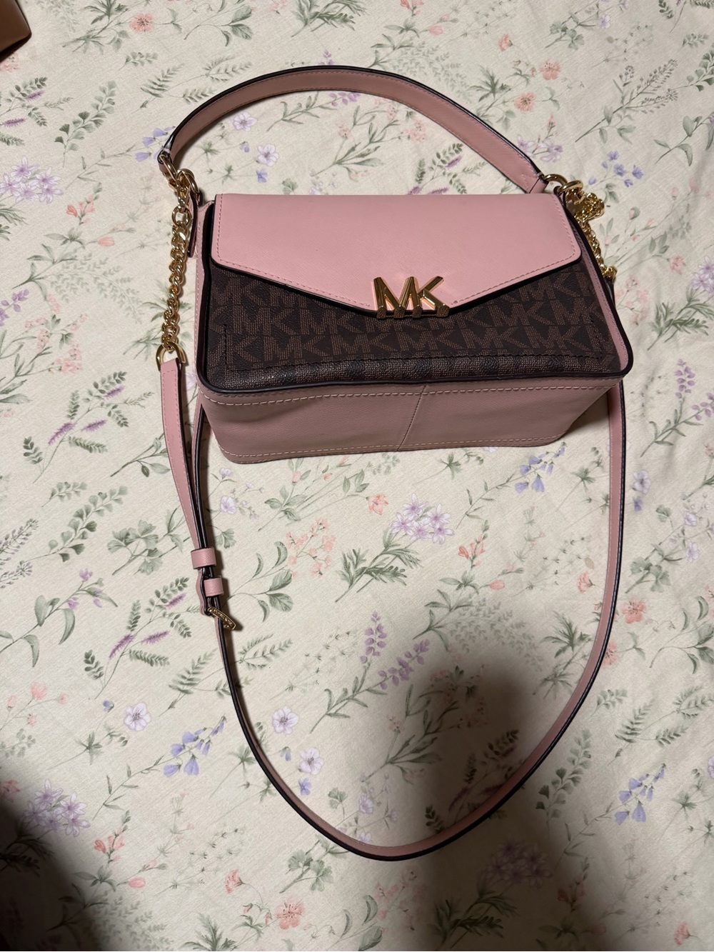 Michael Kors Pink and Brown Signature Crossbody Satchel
